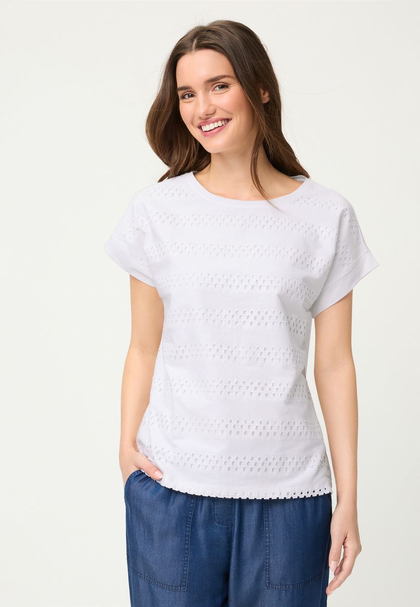 Besticktes Shirt mit Baumwollspitze