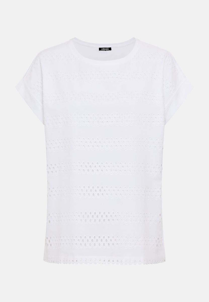 Besticktes Shirt mit Baumwollspitze