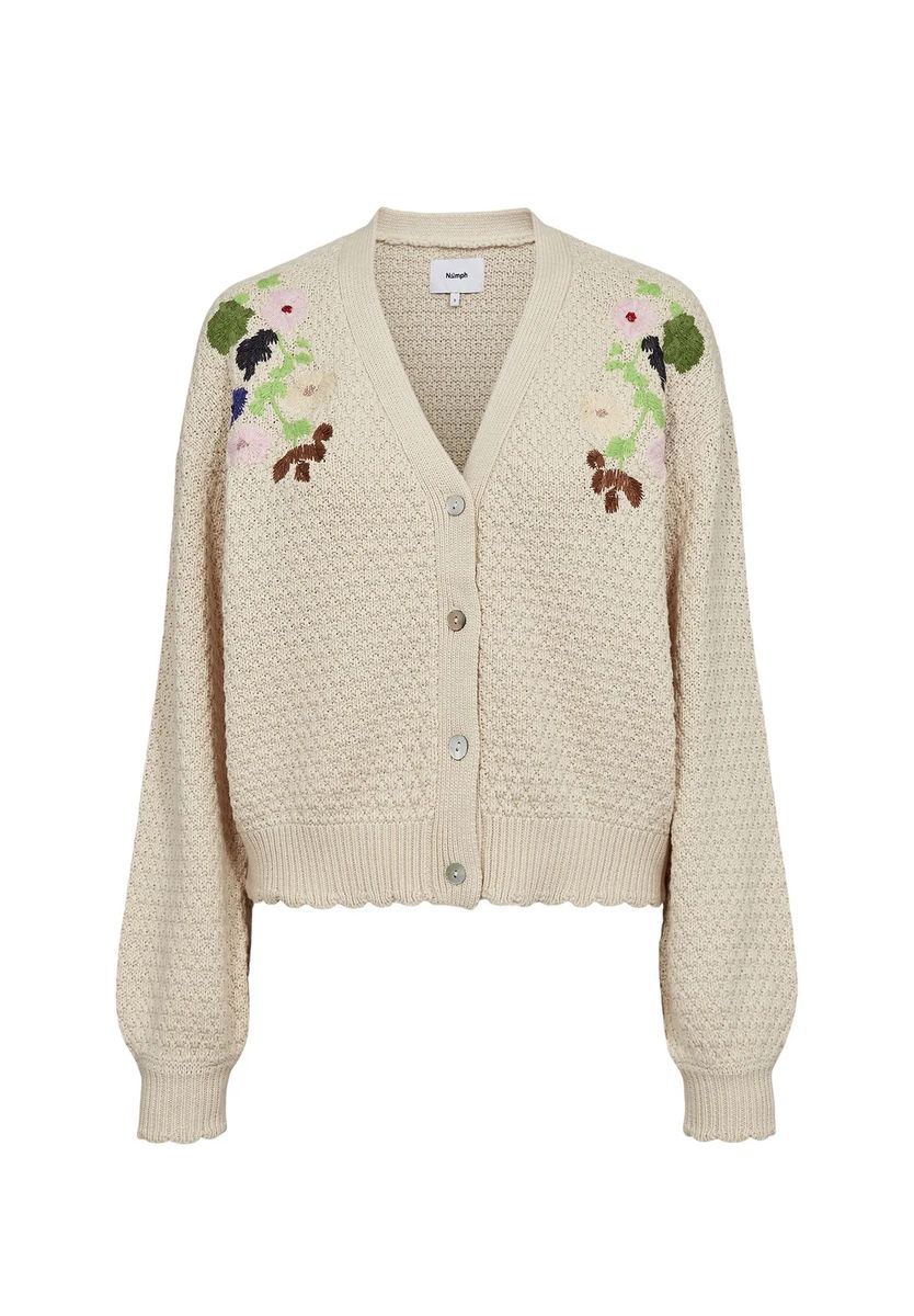 Bestickte V-Ausschnitt Strickjacke mit Blumen