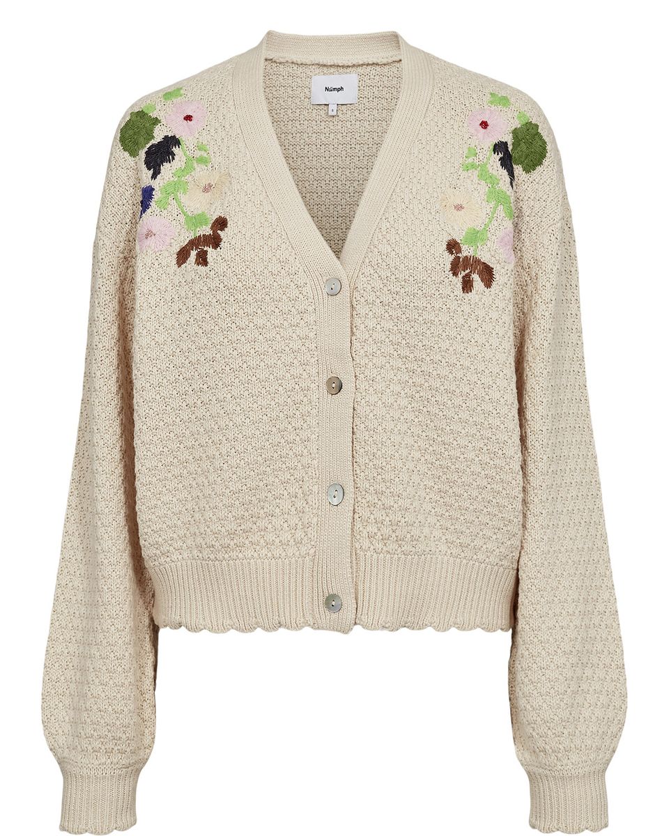 Bestickte V-Ausschnitt Strickjacke mit Blumen
