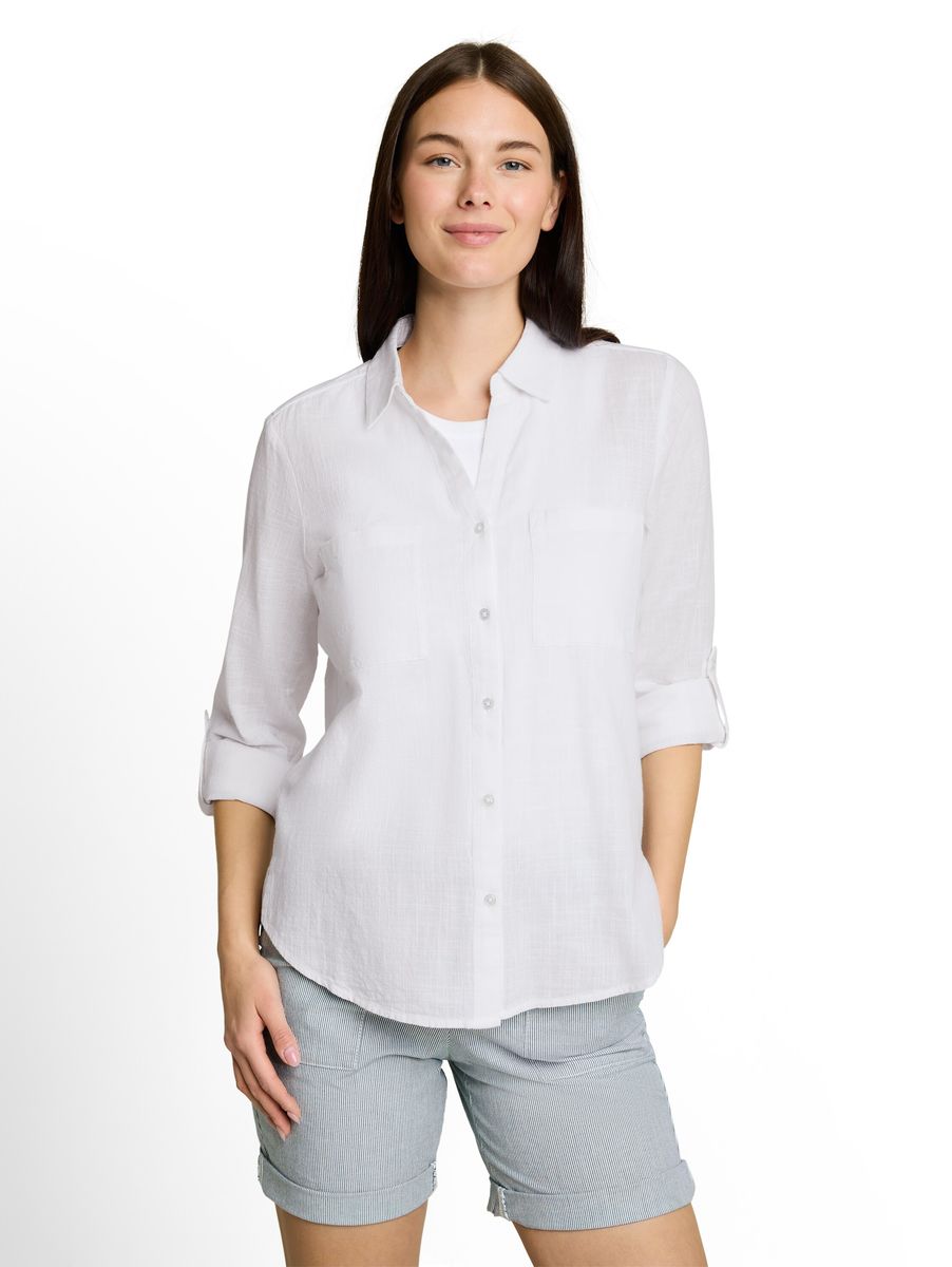 Strukturierte Baumwollbluse mit Brusttaschen
