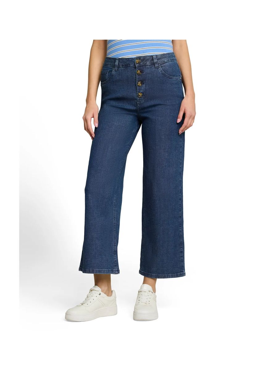 High-Waist Wide-Leg Jeans mit Knopfleiste