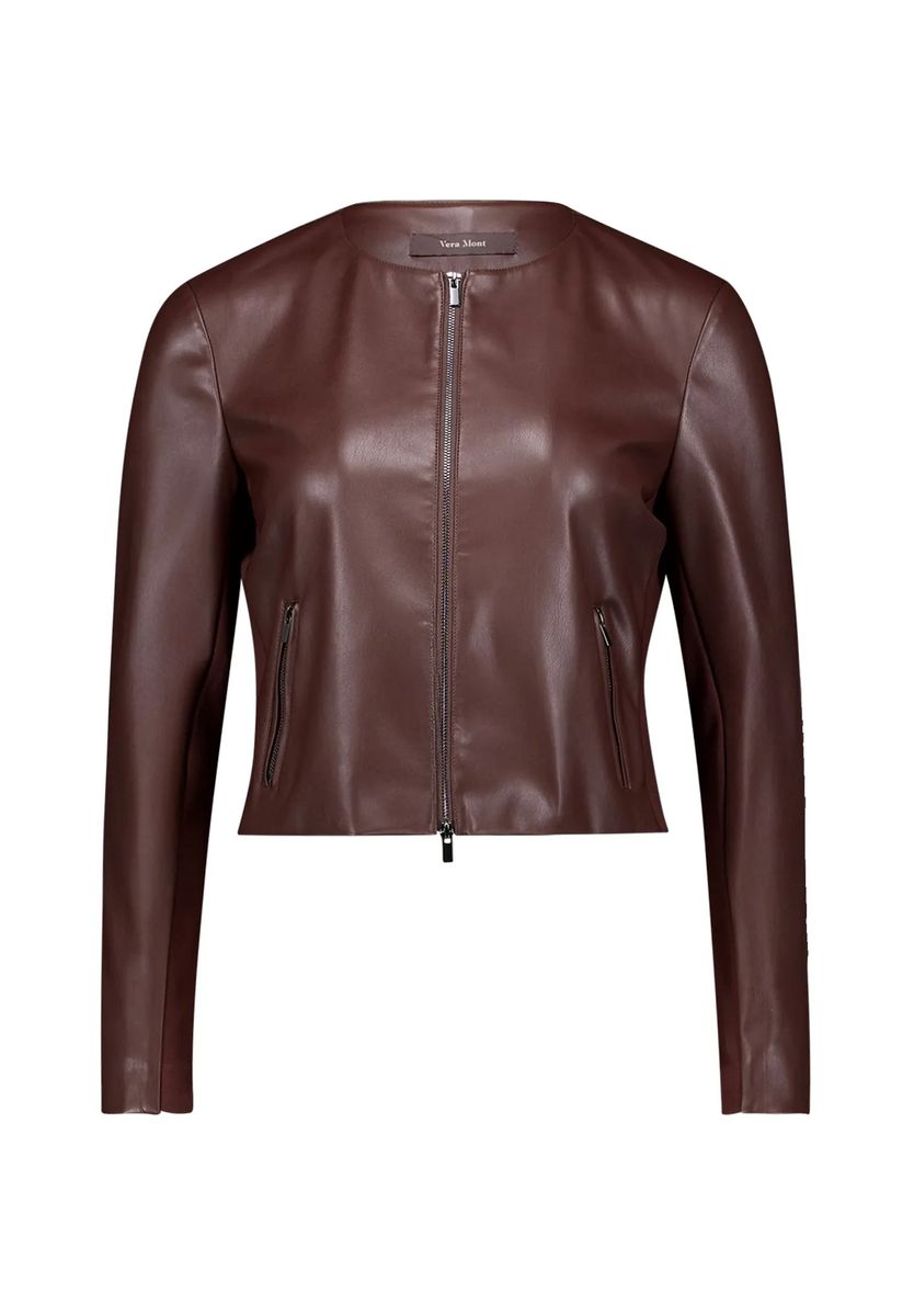 Kragenlose Kunstlederjacke mit Reißverschluss