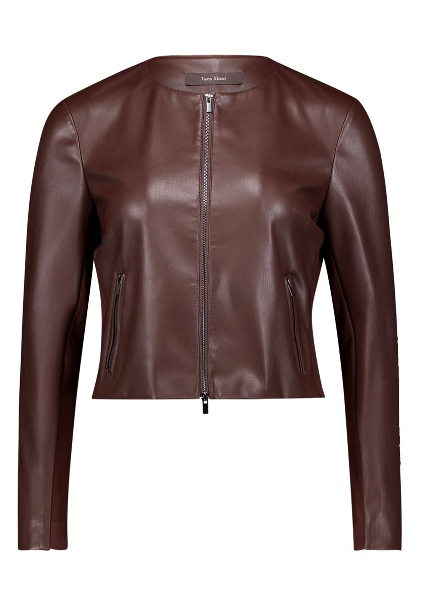 Kragenlose Kunstlederjacke mit Reißverschluss
