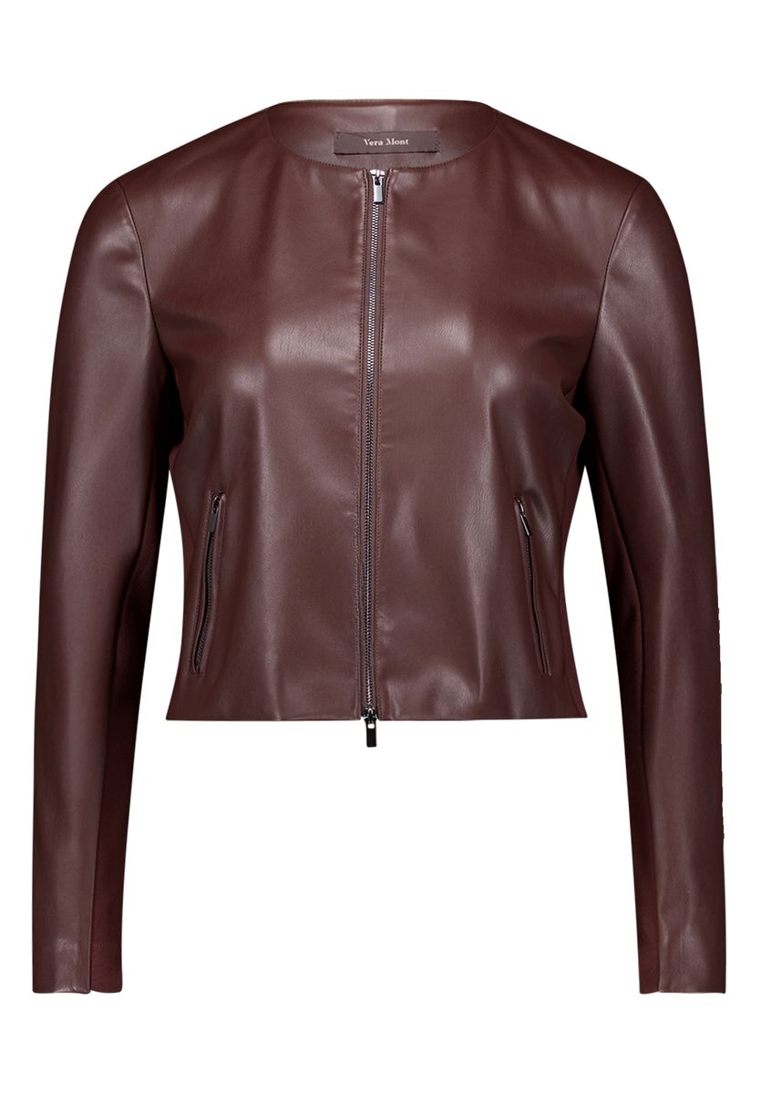 Kragenlose Kunstlederjacke mit Reißverschluss