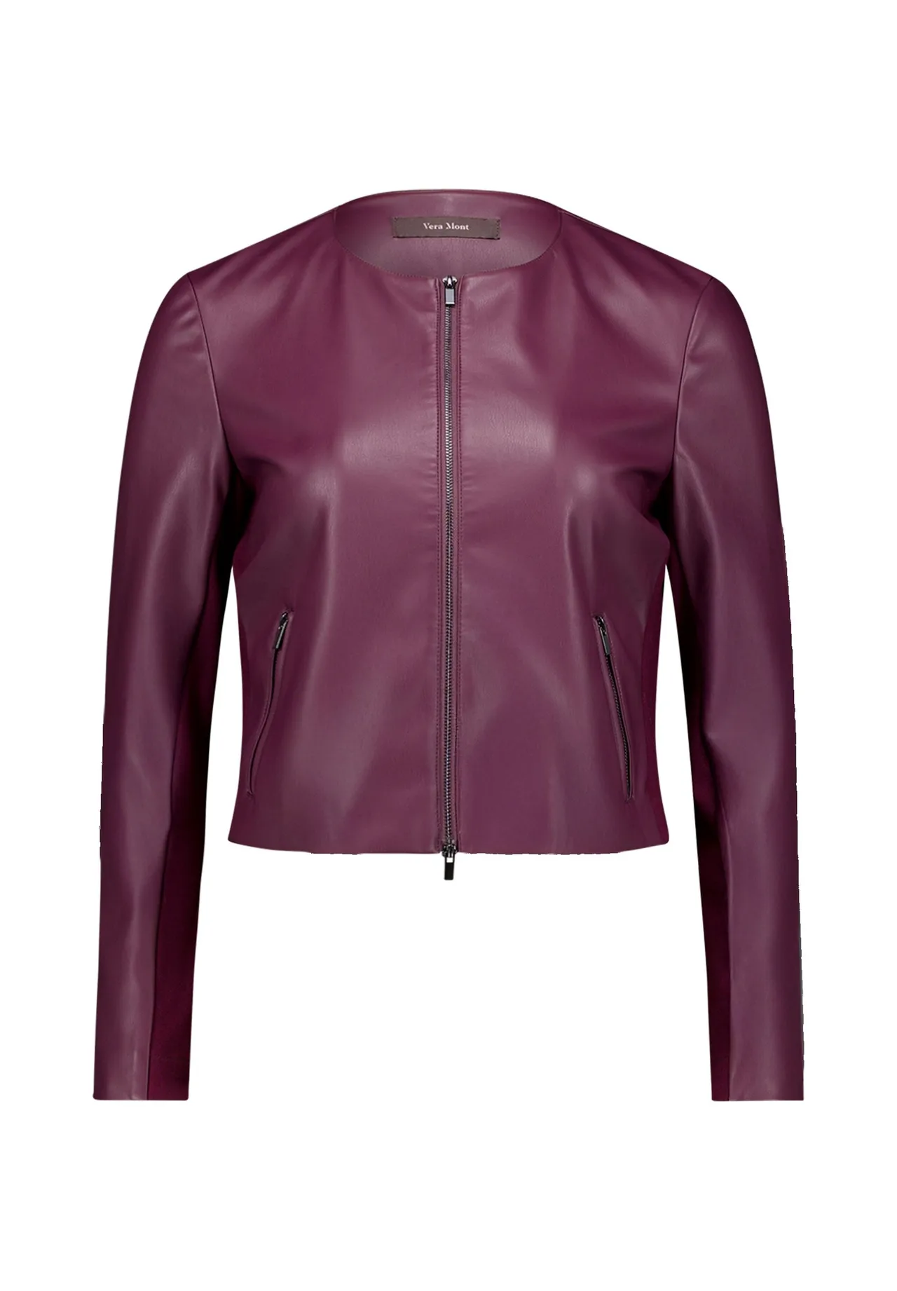 Kragenlose Kunstlederjacke mit Reißverschluss