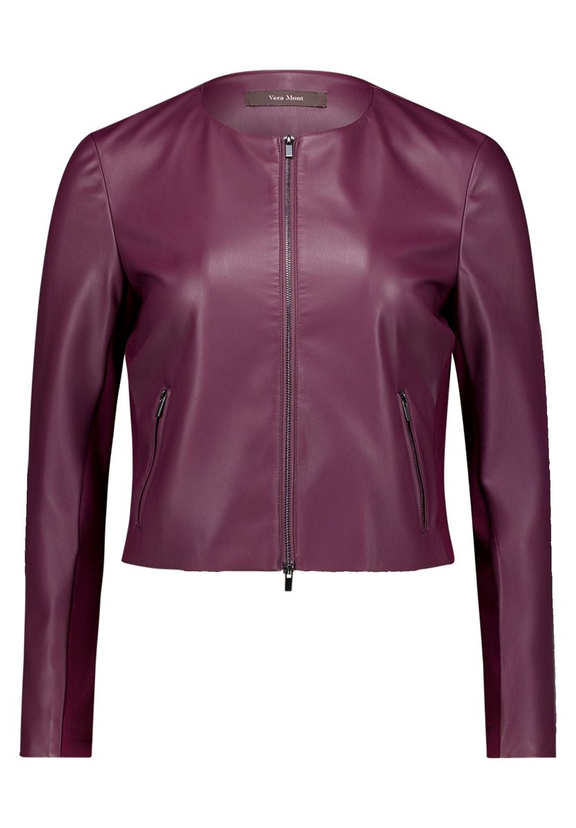 Kragenlose Kunstlederjacke mit Reißverschluss
