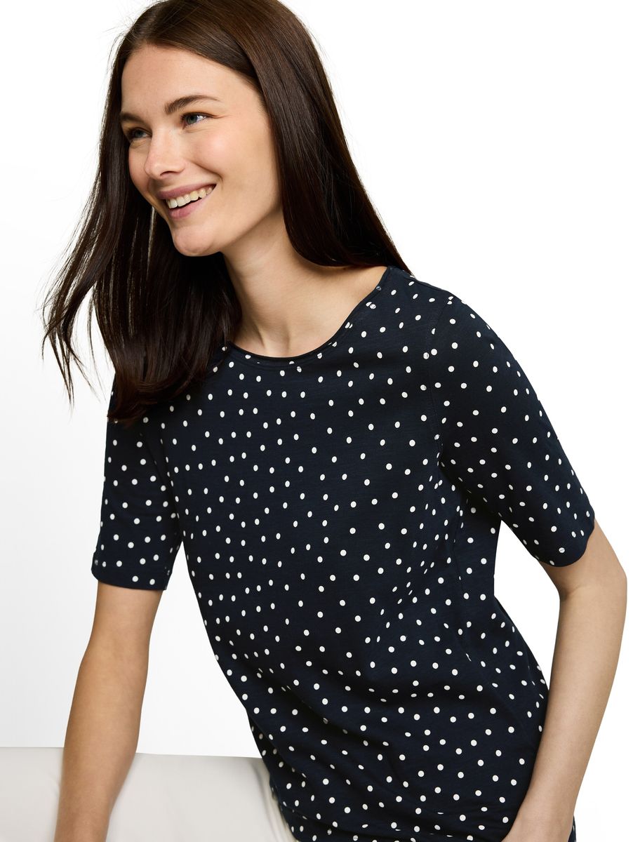 Baumwollshirt mit Polka Dots und Halbarm