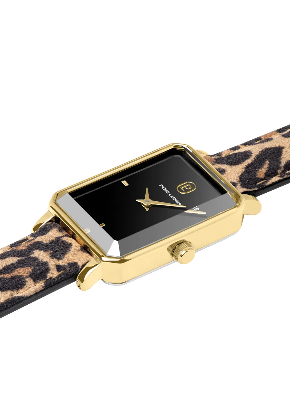 Goldene rechteckige Armbanduhr mit Leopardenmuster