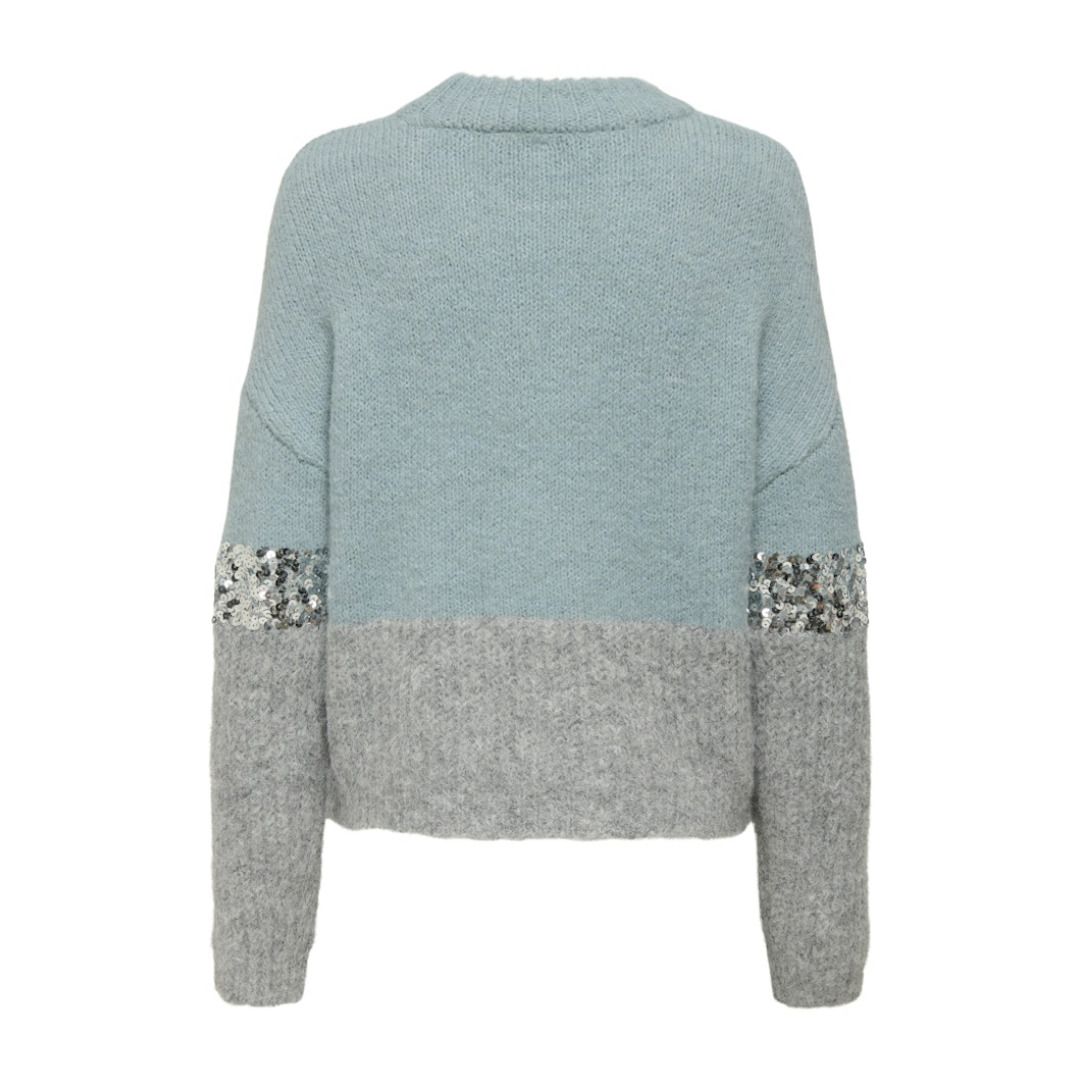 Farbig abgesetzter Pullover mit Pailletten