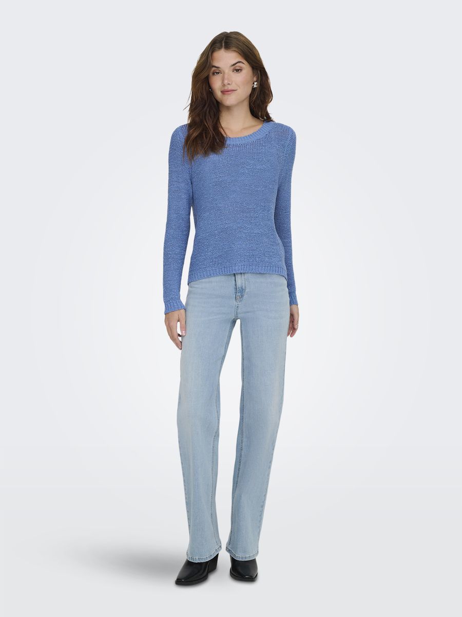 Leichter Strukturierter Rundhals Strickpullover