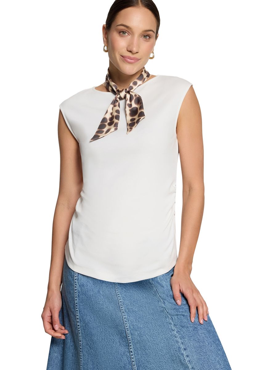 Kurzarmshirt mit Animal-Print Schal