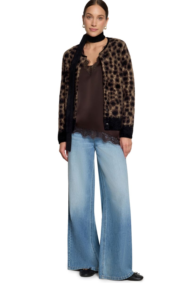 Satinbluse mit Spitzenbesatz und asymmetrischem Saum