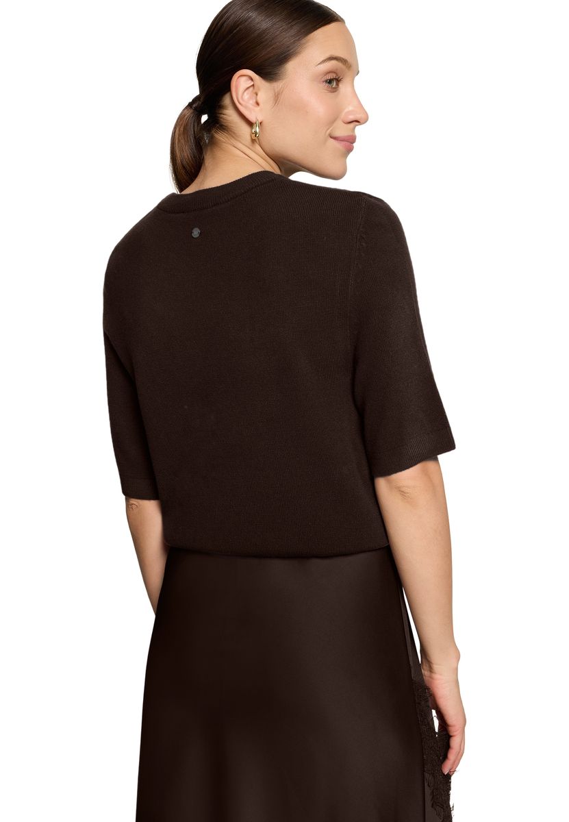 Kurzärmeliger Feinstrick-Pullover mit Rundhals