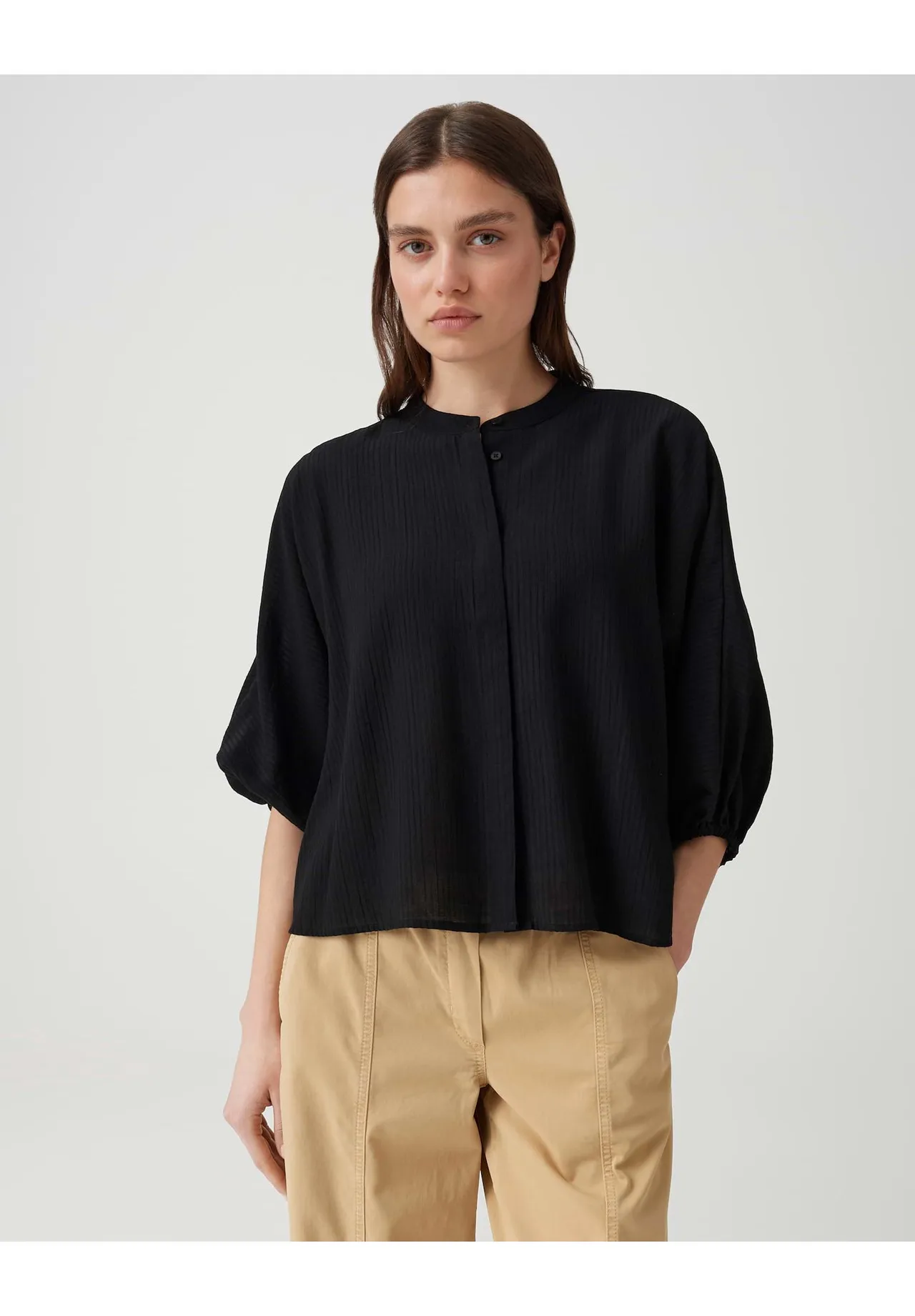 Oversize-Crinkle-Bluse mit Ballonärmeln