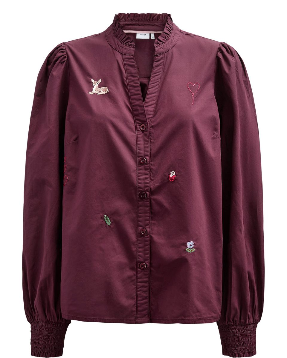 Bestickte Bluse mit Rüschenkragen