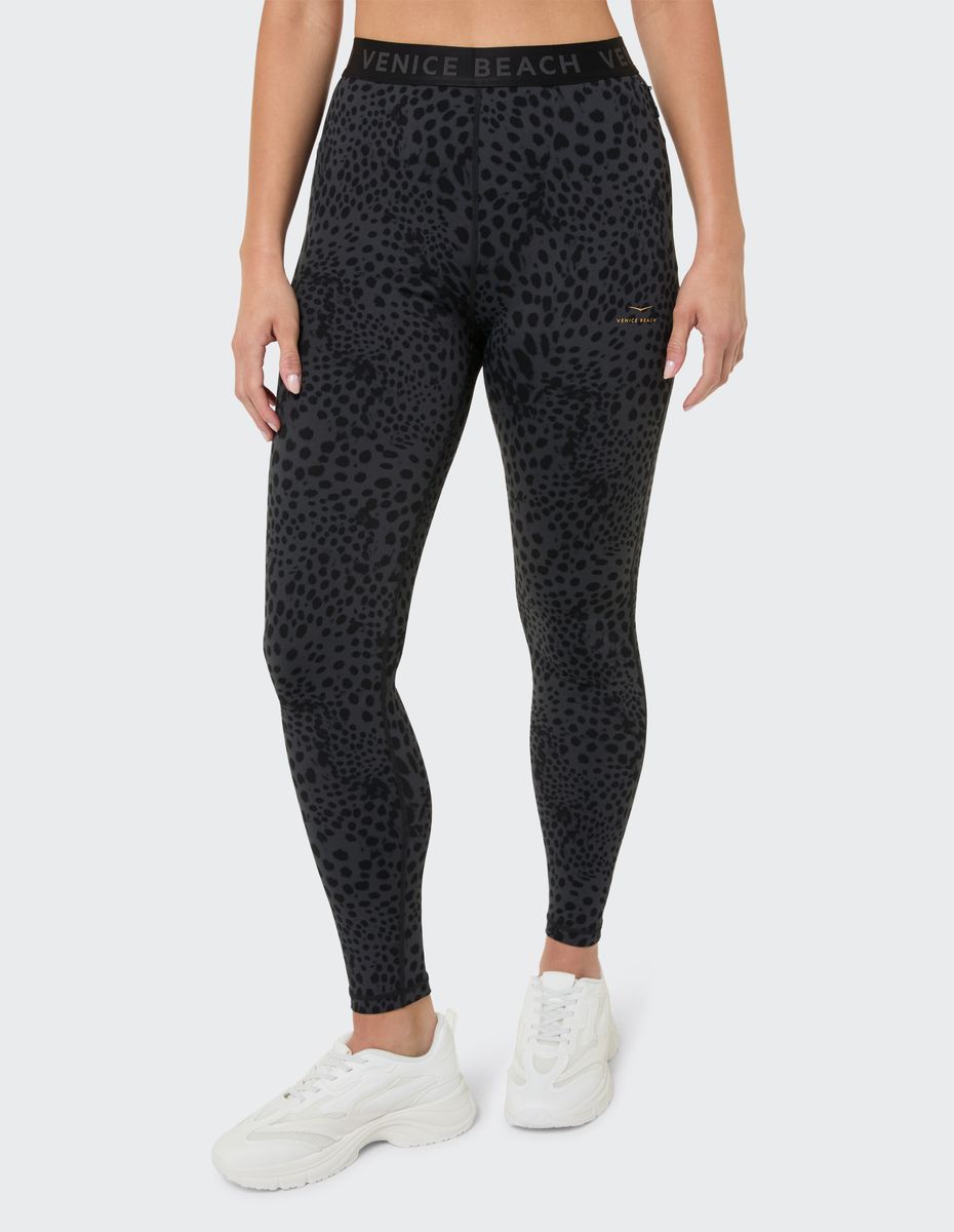 Sport-Tights mit Leopardenmuster und Logobund