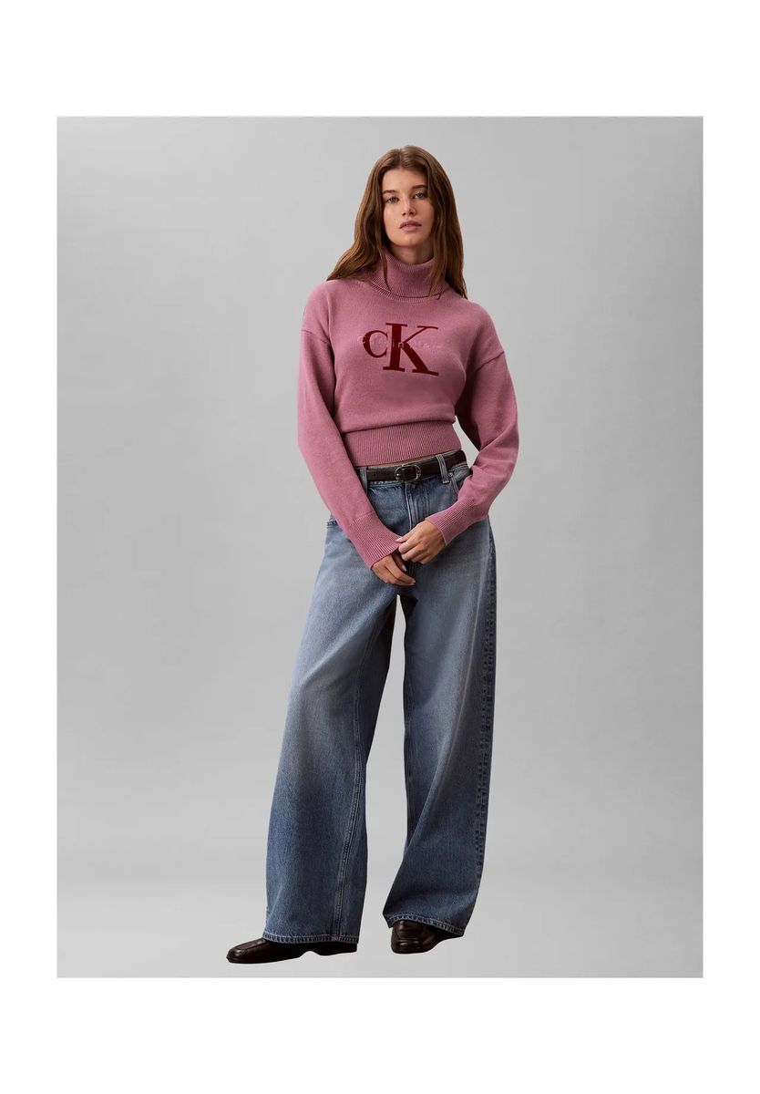 Kurzer Rollkragenpullover mit Logo-Stickerei
