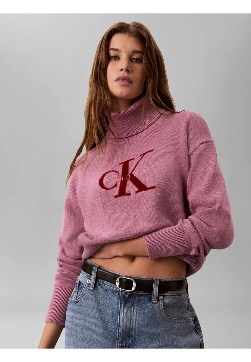 Kurzer Rollkragenpullover mit Logo-Stickerei