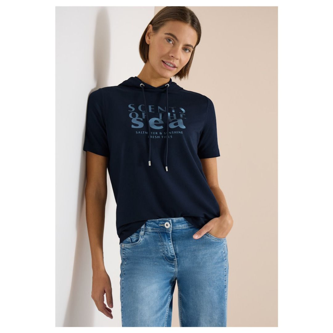 Kurzarm-Shirt mit Kapuze und Print