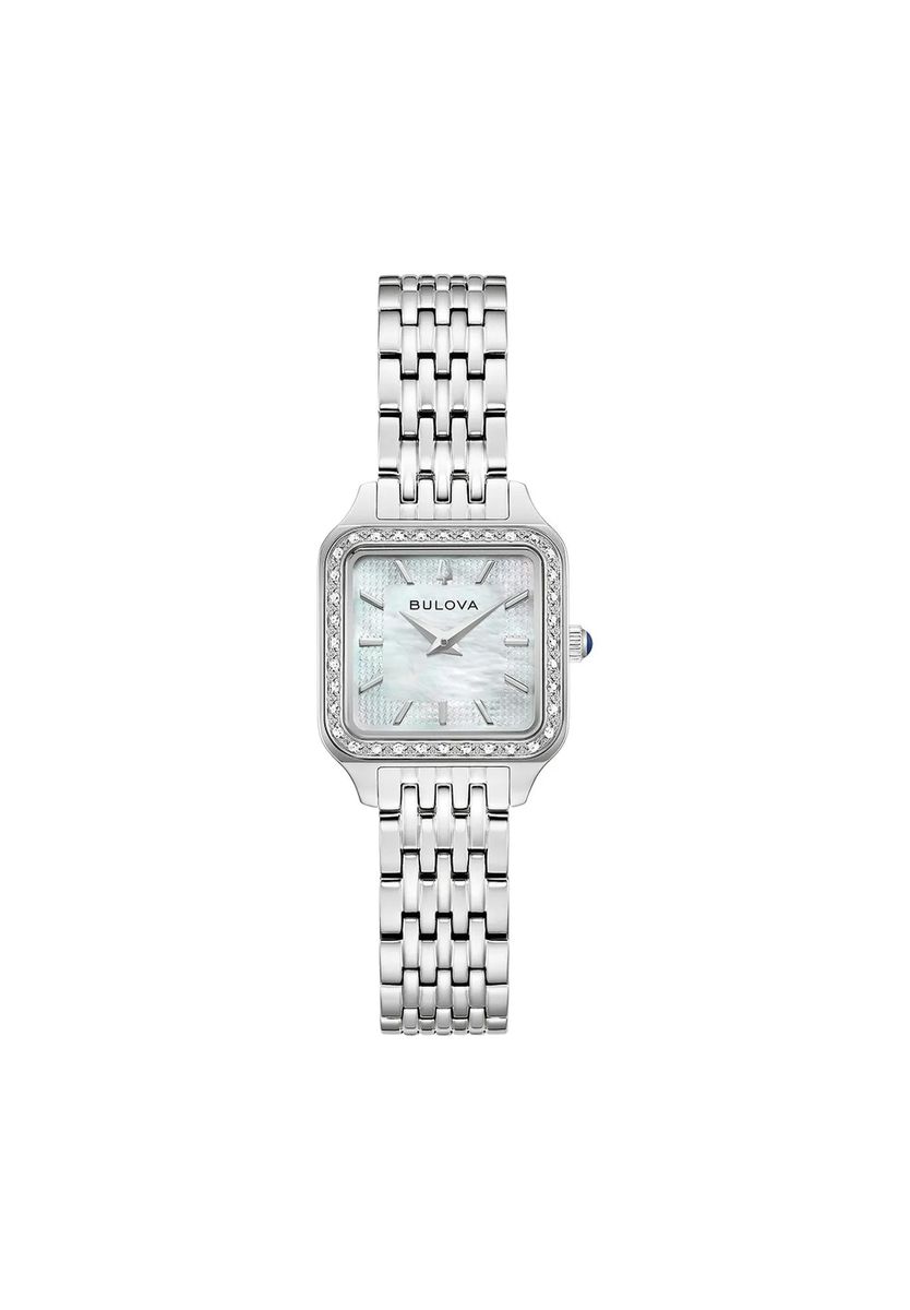 Diamantbesetzte Eckige Perlmutt-Armbanduhr