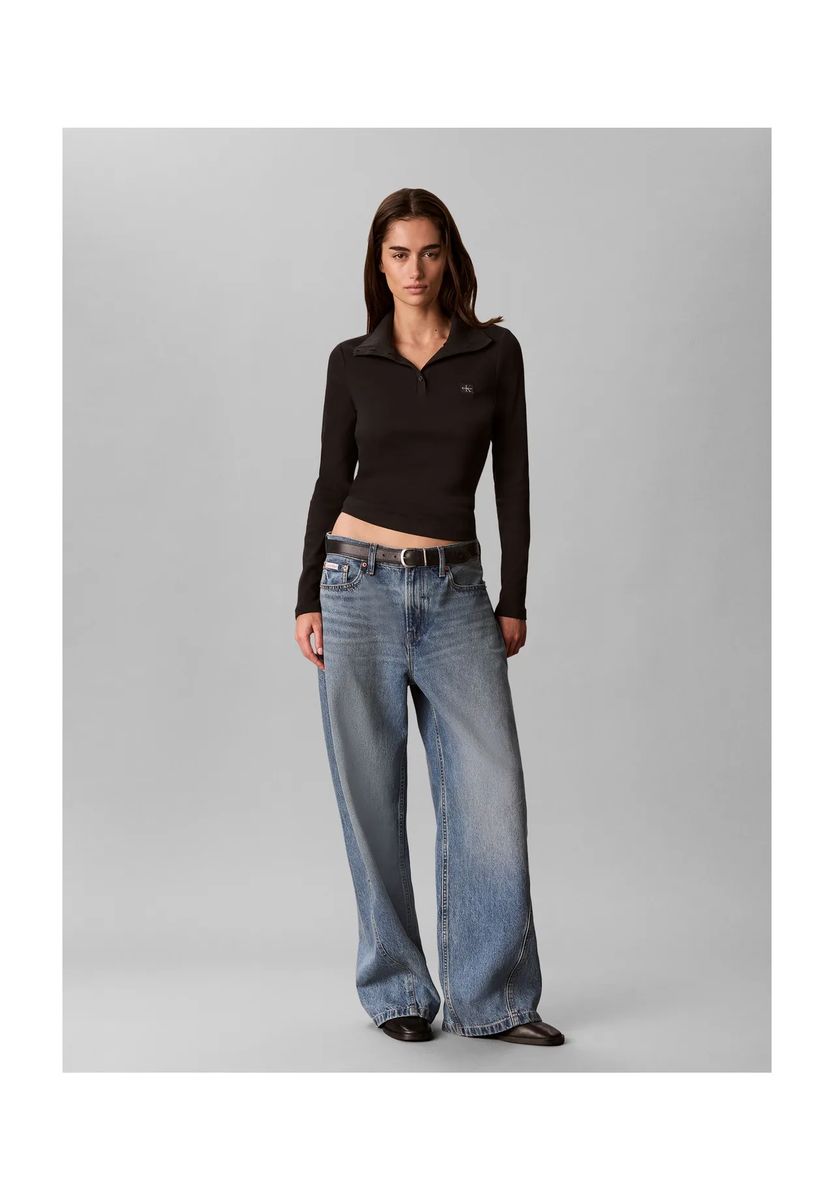 Langärmeliges Henley-Top in Rippstrick