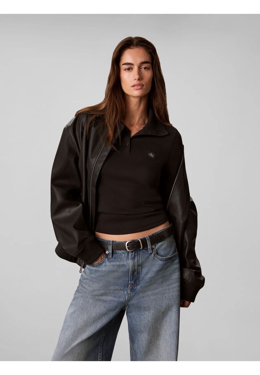 Langärmeliges Henley-Top in Rippstrick