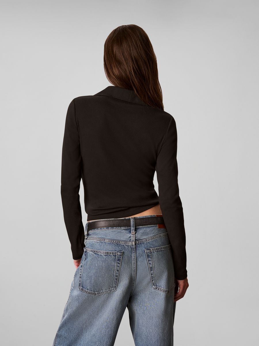 Langärmeliges Henley-Top in Rippstrick
