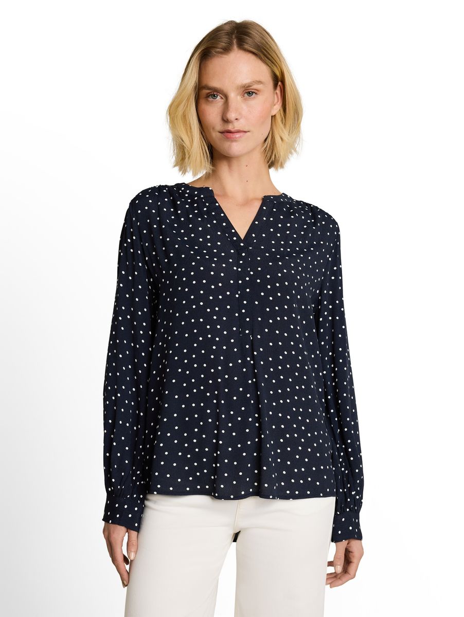 Punktierte Bluse mit V-Ausschnitt