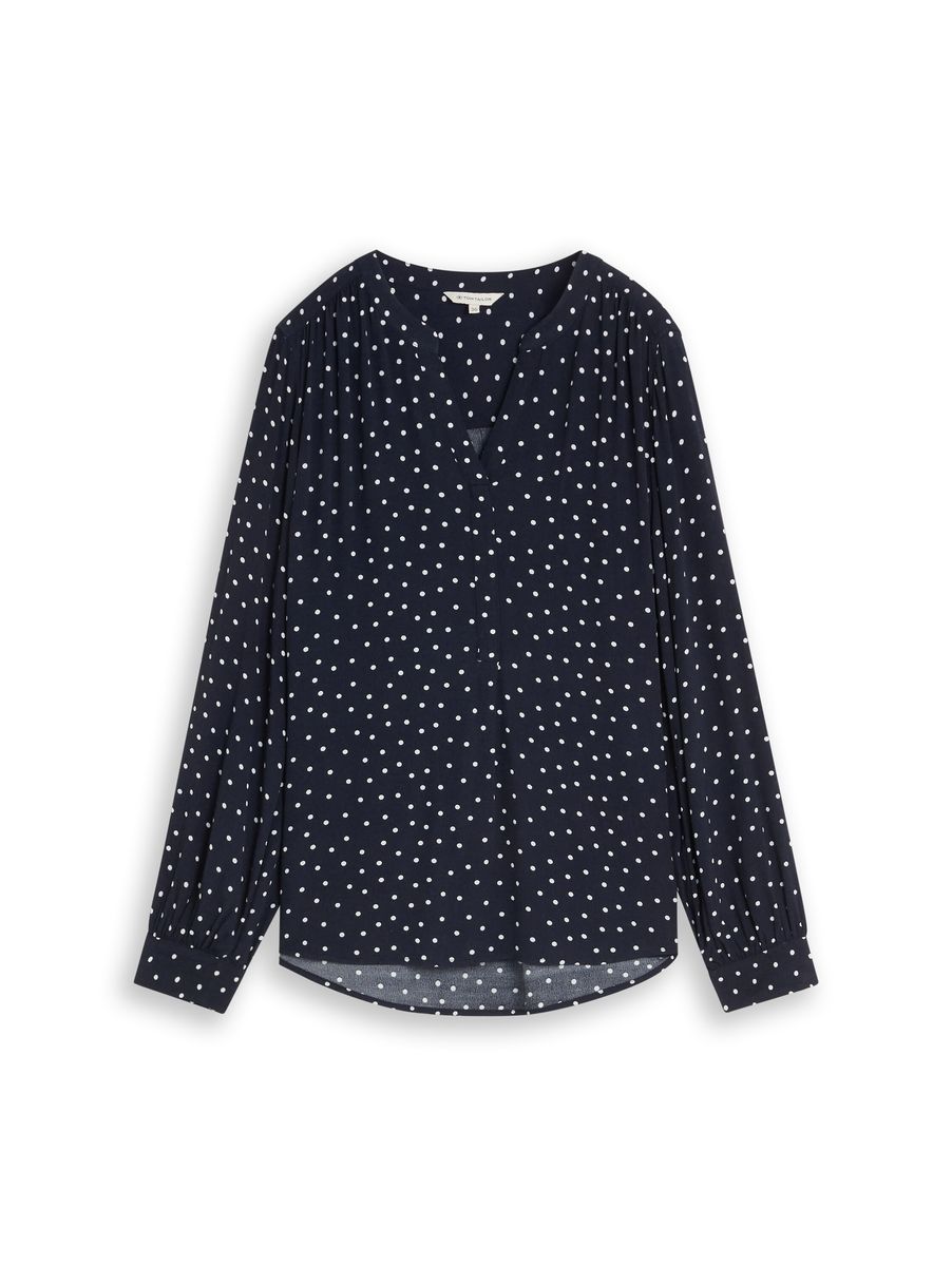 Punktierte Bluse mit V-Ausschnitt