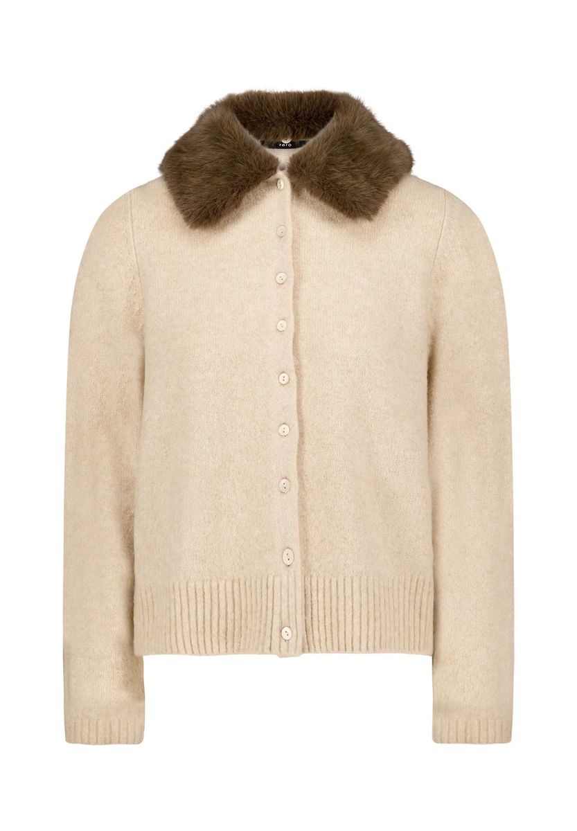 Strick-Cardigan mit Pelzimitat-Kragen