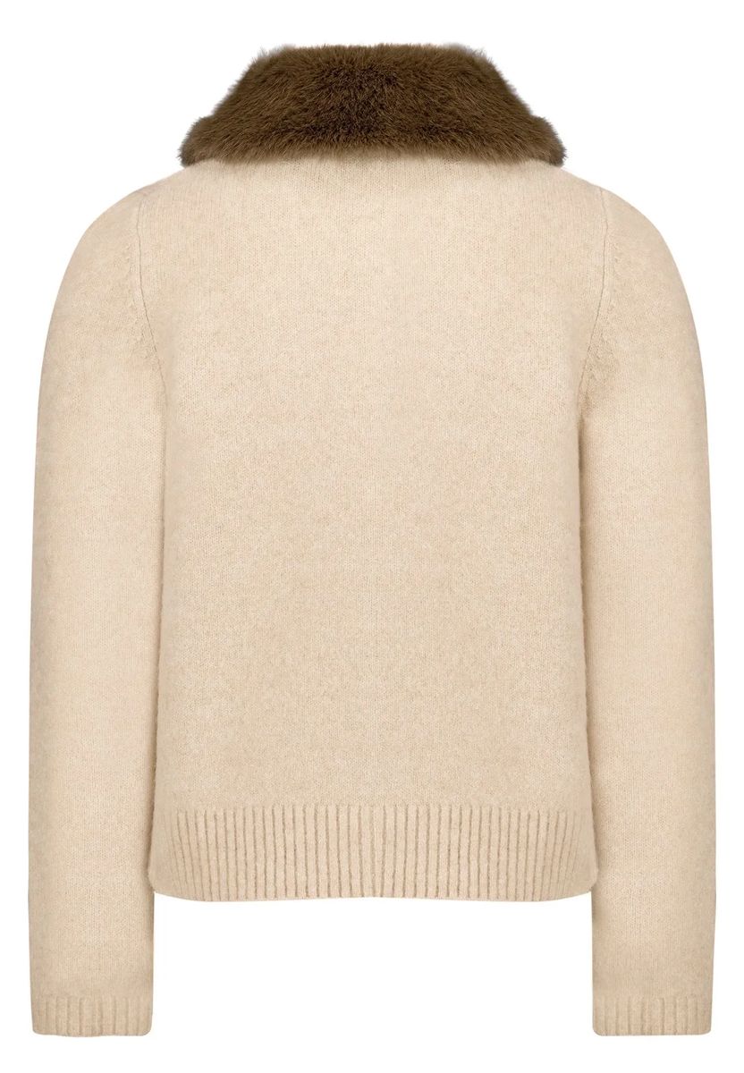 Strick-Cardigan mit Pelzimitat-Kragen