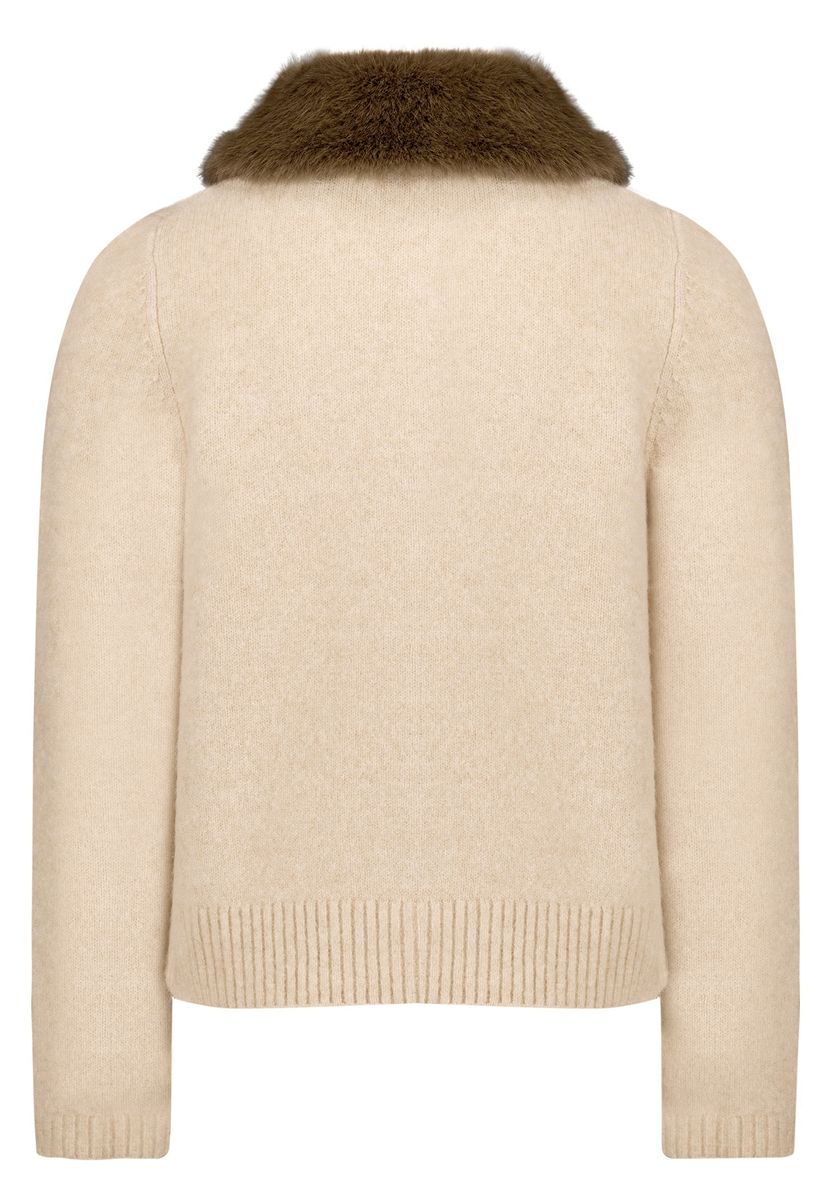 Strick-Cardigan mit Pelzimitat-Kragen