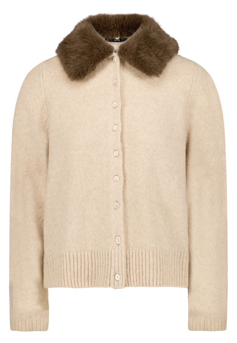 Strick-Cardigan mit Pelzimitat-Kragen