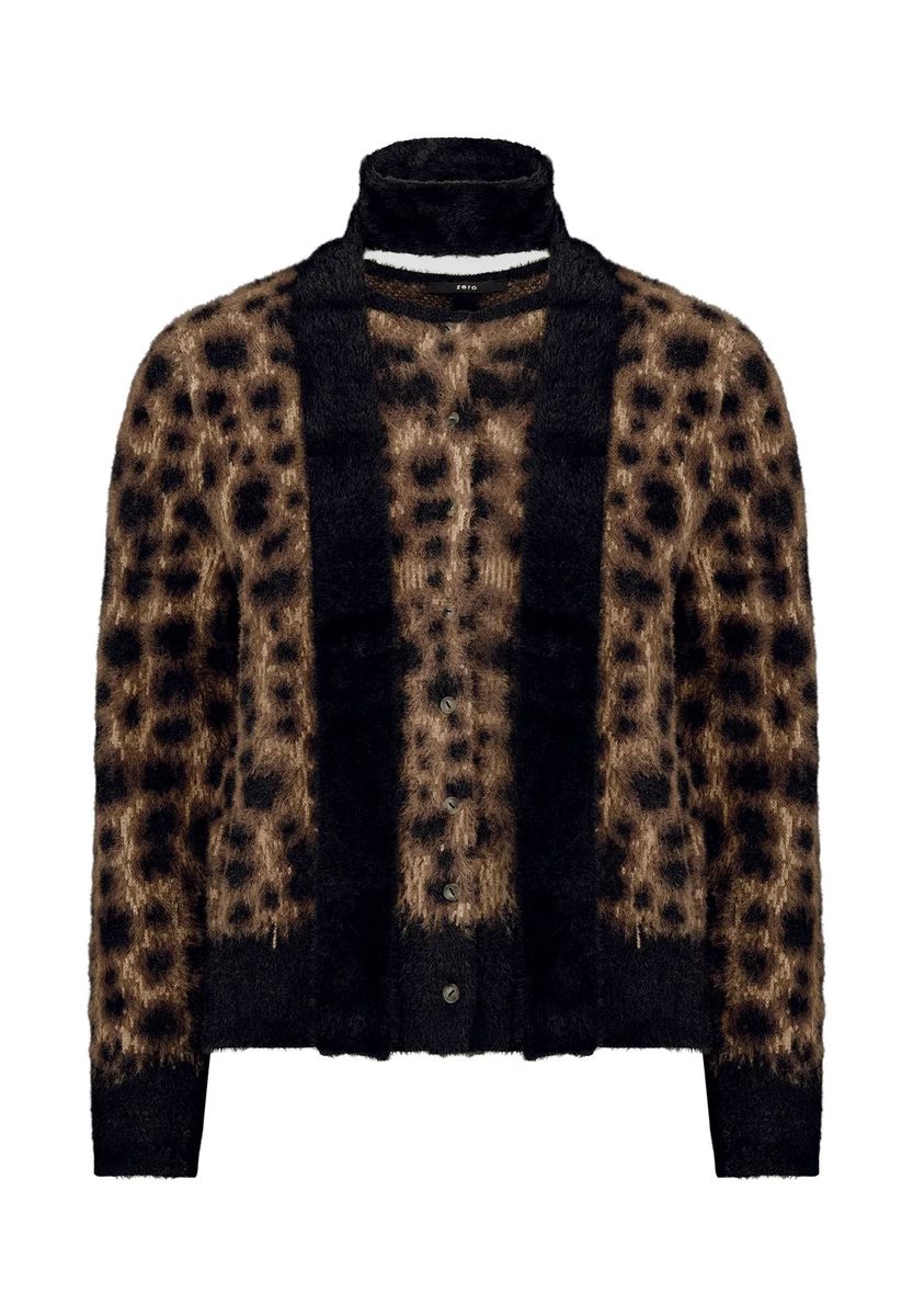 Flauschige Strickjacke mit Leo-Print und Schal