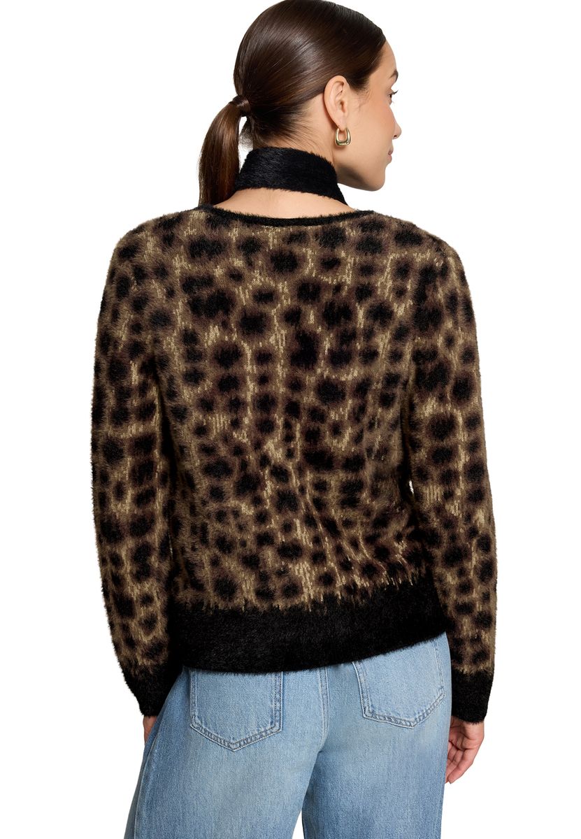 Flauschige Strickjacke mit Leo-Print und Schal