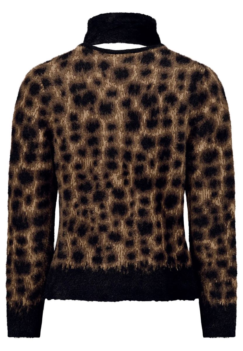 Flauschige Strickjacke mit Leo-Print und Schal