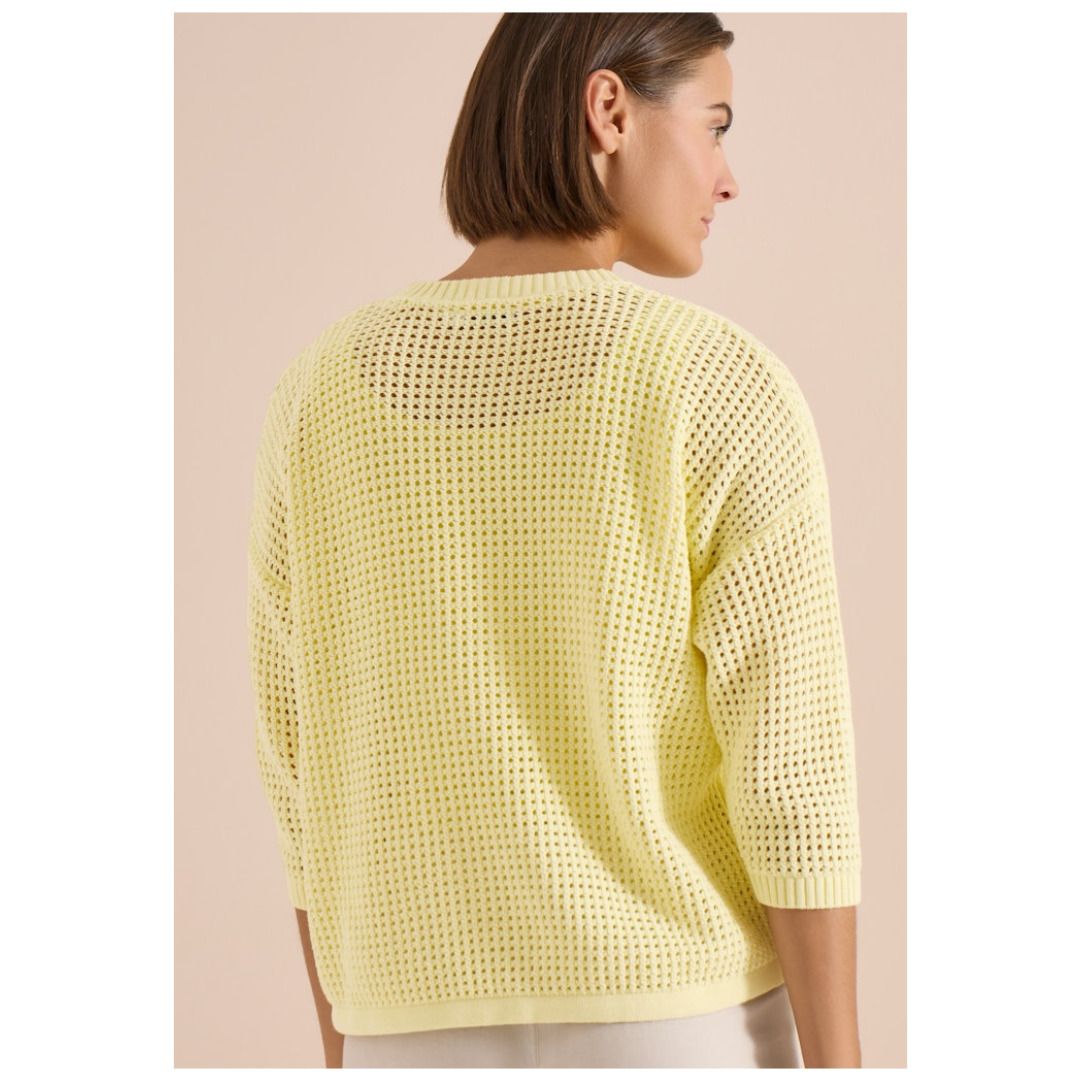 Baumwollpullover mit V-Ausschnitt und Häkeloptik