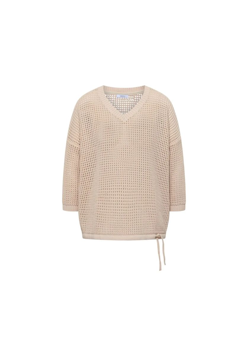 V-Ausschnitt Pullover in Häkeloptik