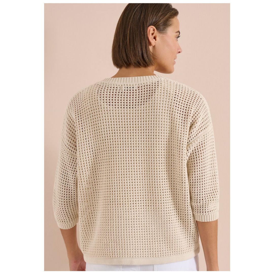 V-Ausschnitt Pullover in Häkeloptik