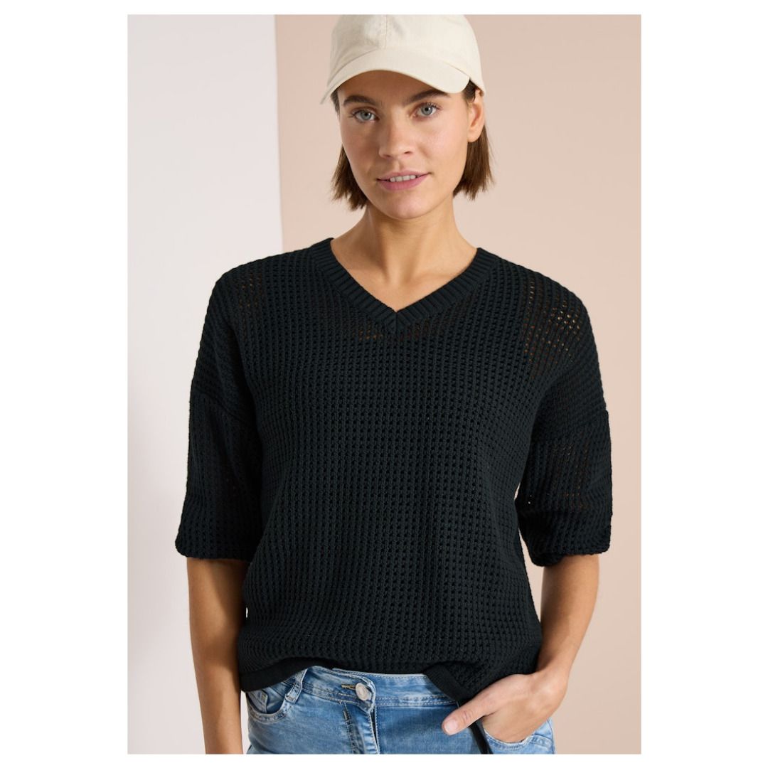 V-Ausschnitt Sommerpullover in Häkeloptik