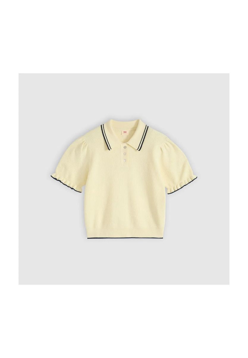 Strickpoloshirt mit Puffärmeln