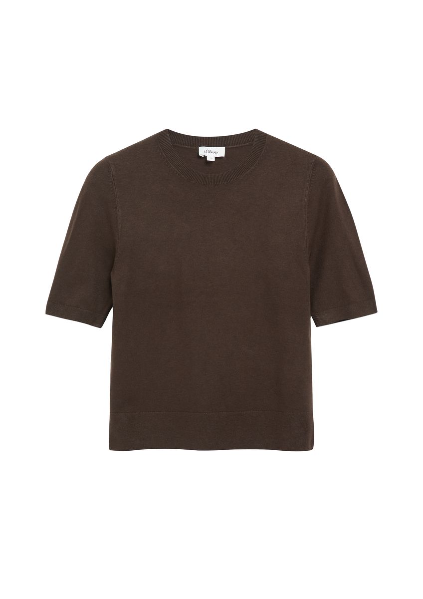 Kurzärmeliger Feinstrick-Pullover mit Rundhalsausschnitt