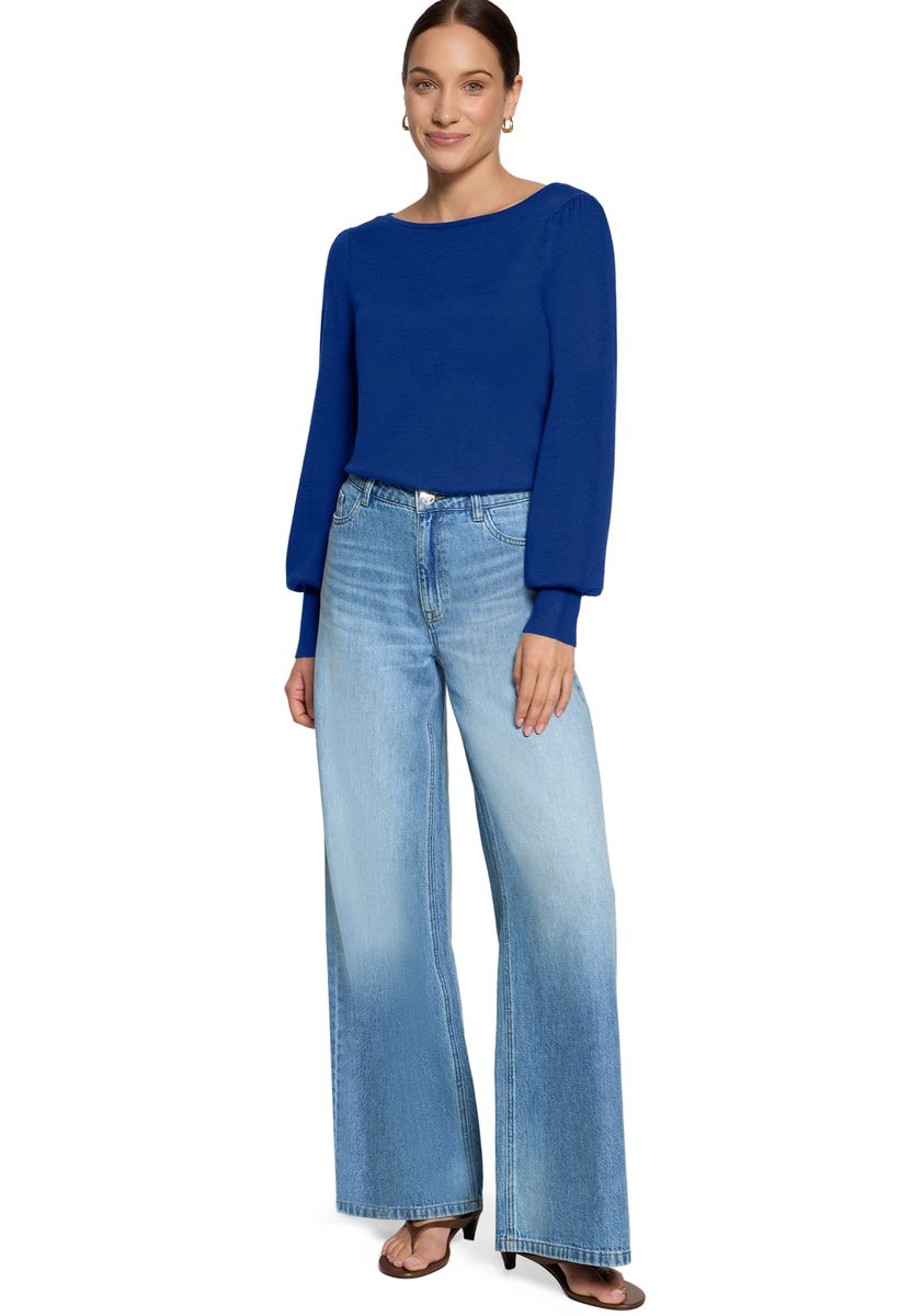 Eleganter Puffärmel-Pullover mit U-Boot-Ausschnitt