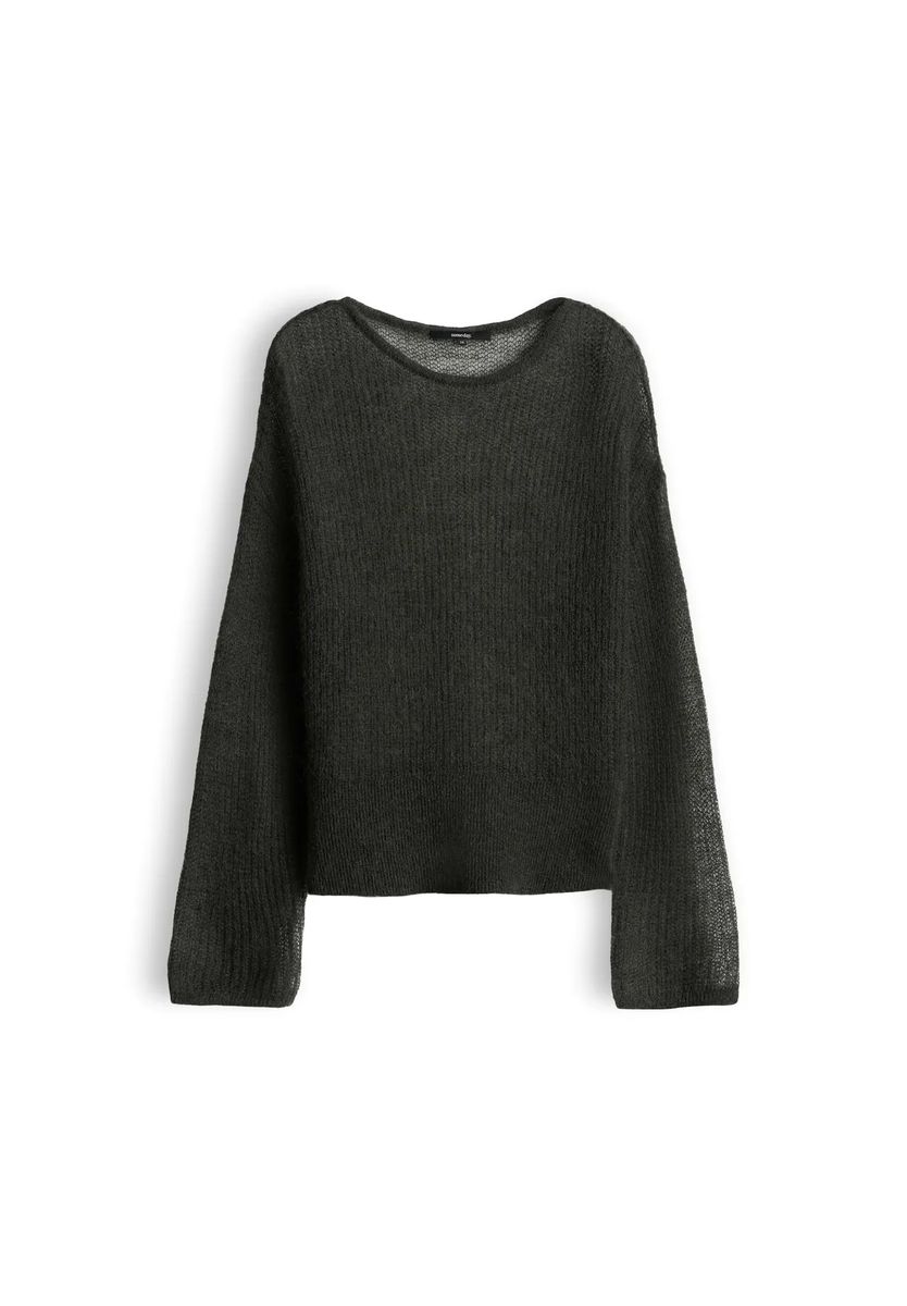 Transparenter flauschiger Strickpullover mit U-Boot-Ausschnitt