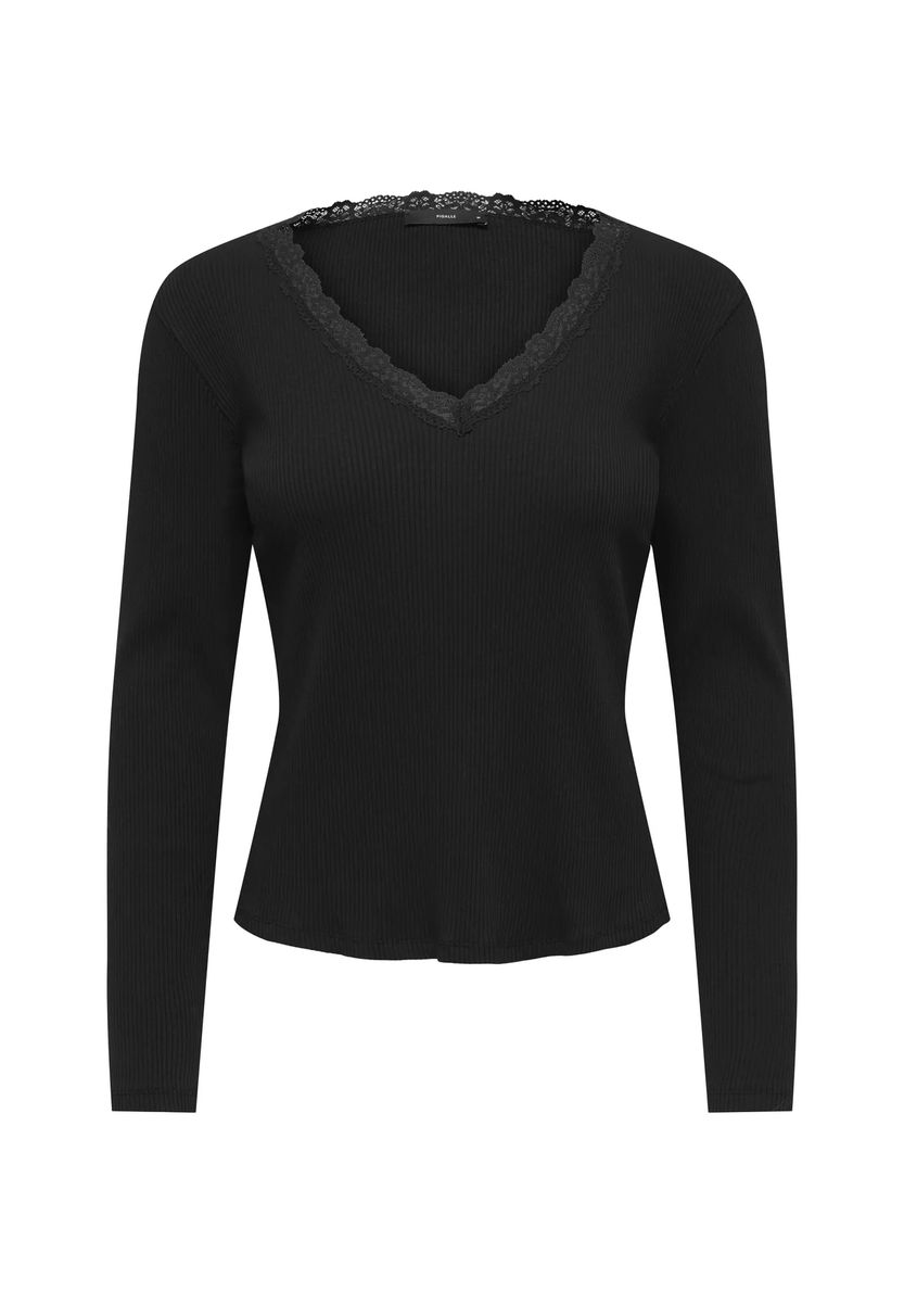 Ripptop mit V-Ausschnitt und Spitze