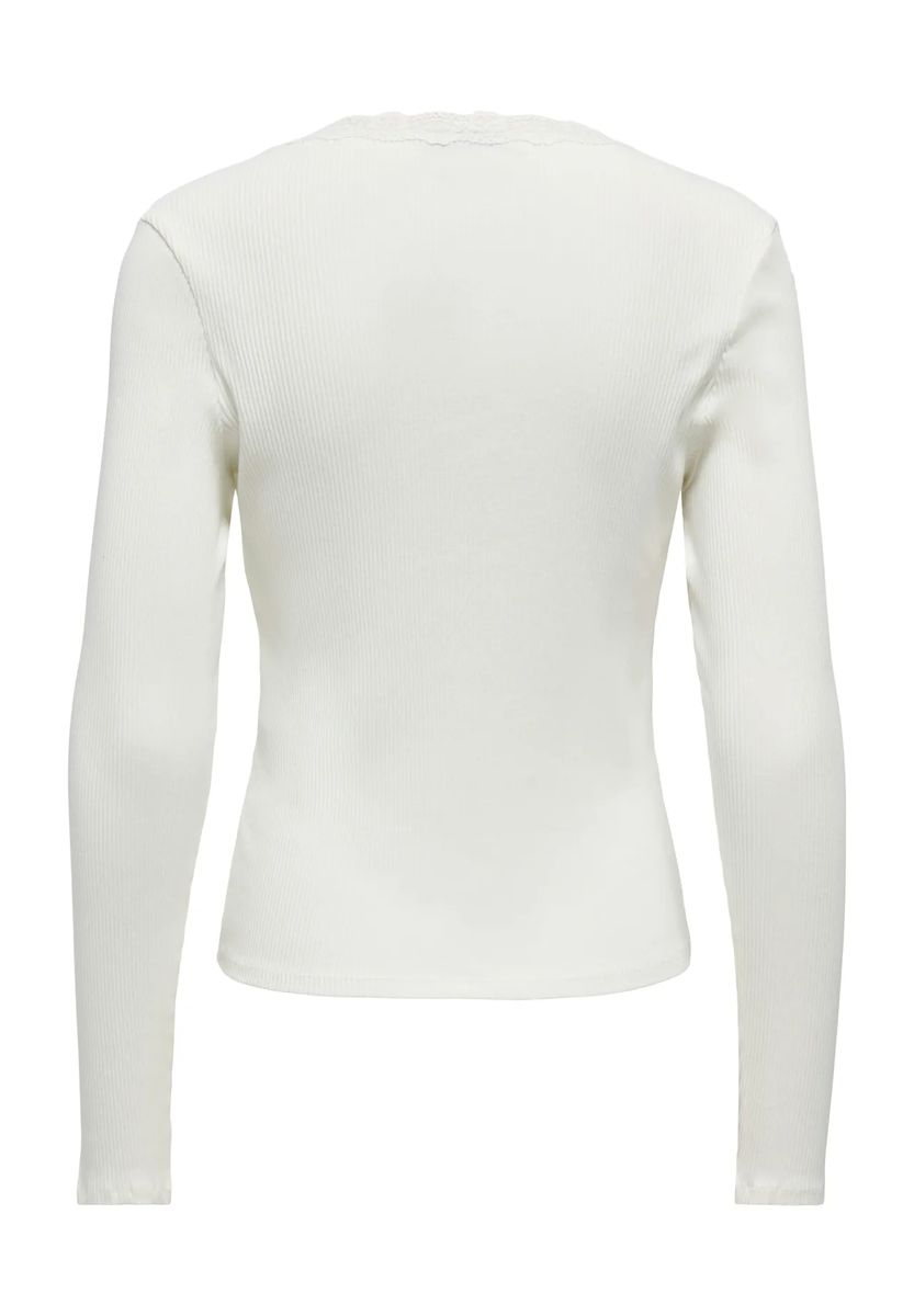 Geripptes Langarmshirt mit Spitzenbesatz
