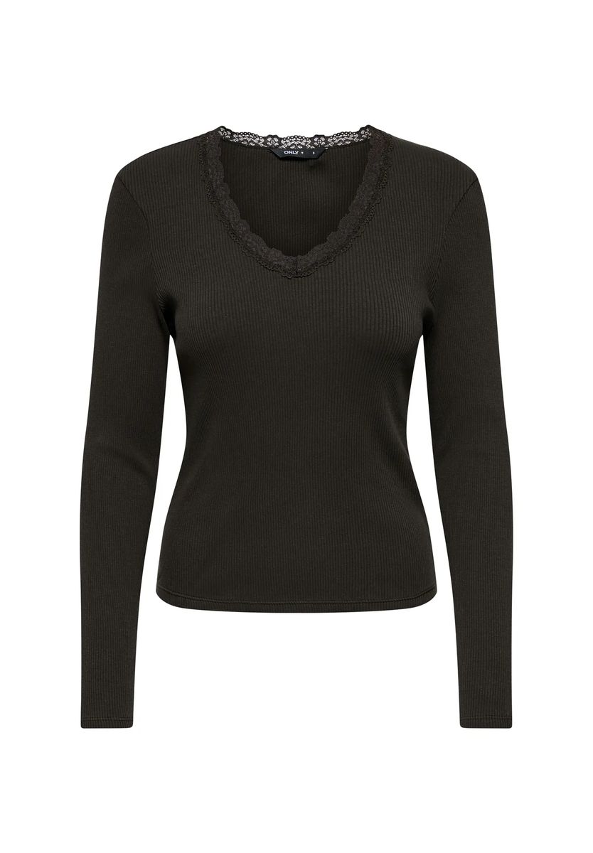 Rippshirt mit Spitze und Langarm