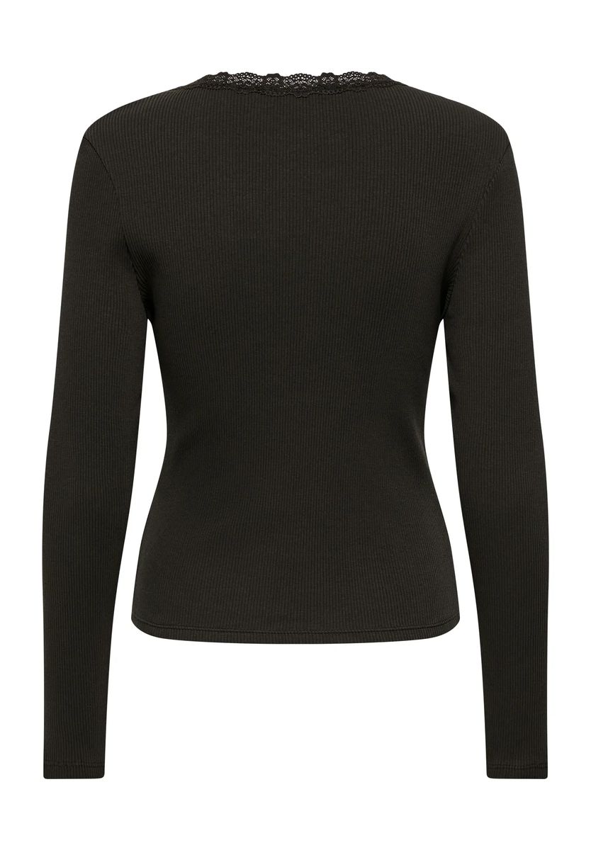 Rippshirt mit Spitze und Langarm