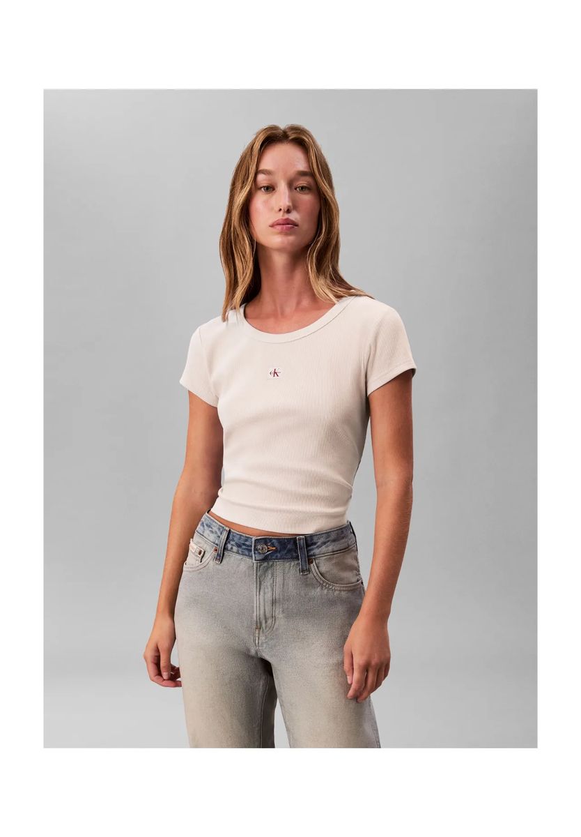 Geripptes T-Shirt mit Rundhalsausschnitt